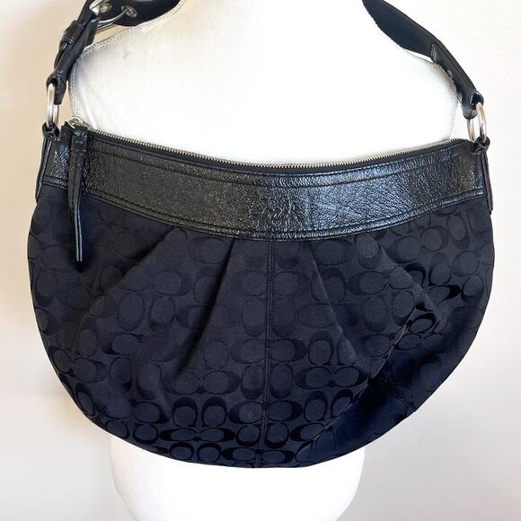 Coach Jacquard Canvas Patent Leather Soho Pleated Signature Hobo Bag F13741 - Picture 3 of 12